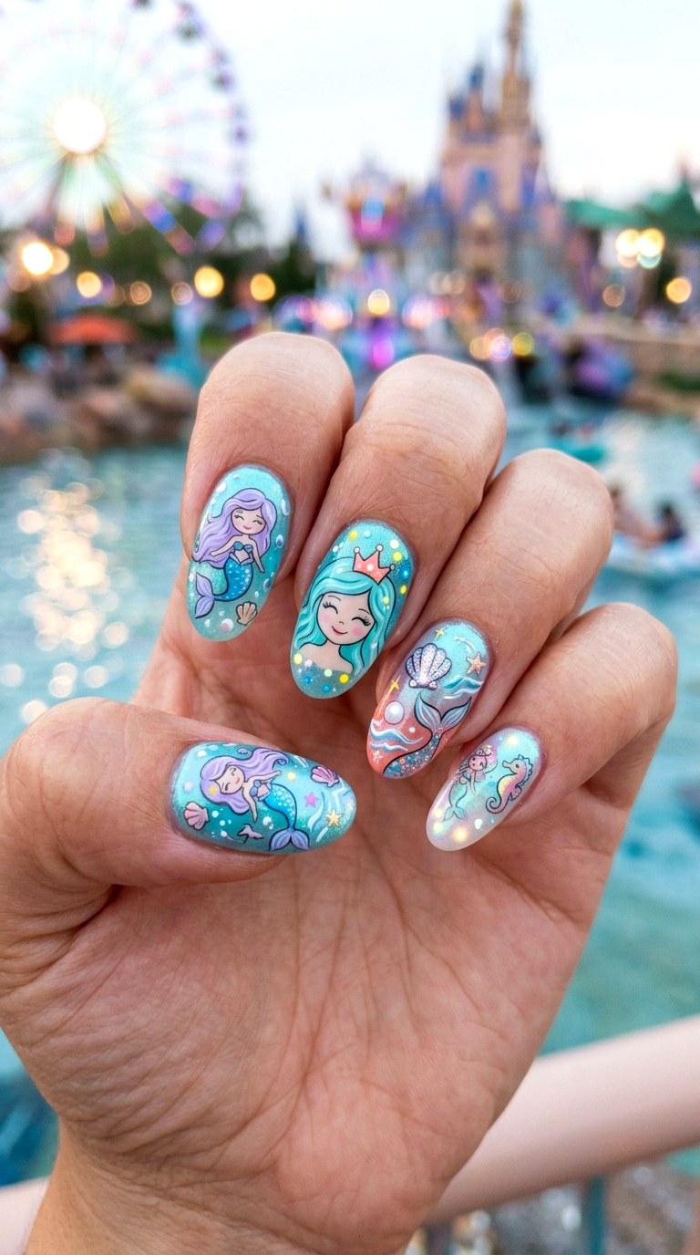 Cartoon Mermaid Park Nails - 25 cartoon Park nail ideas