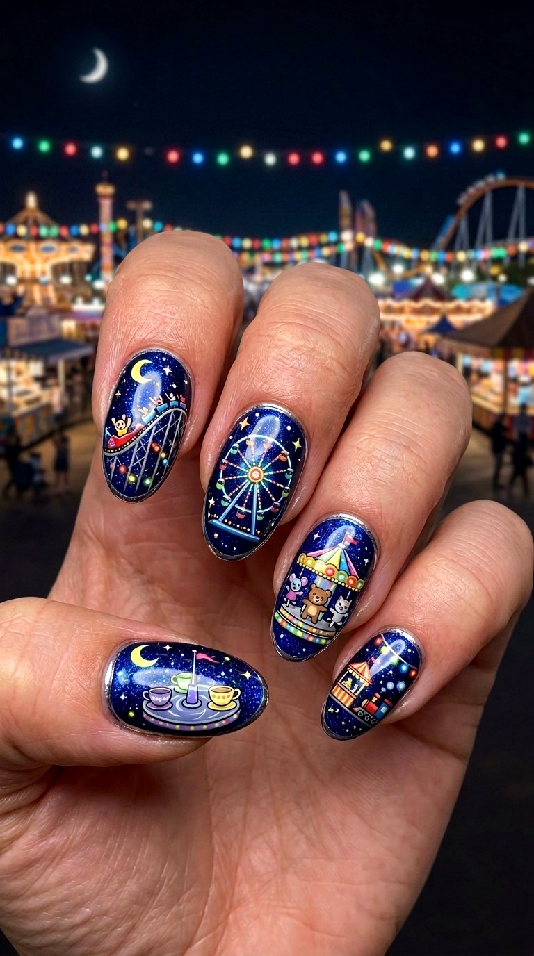 Cartoon Night Park Nails - 25 cartoon Park nail ideas
