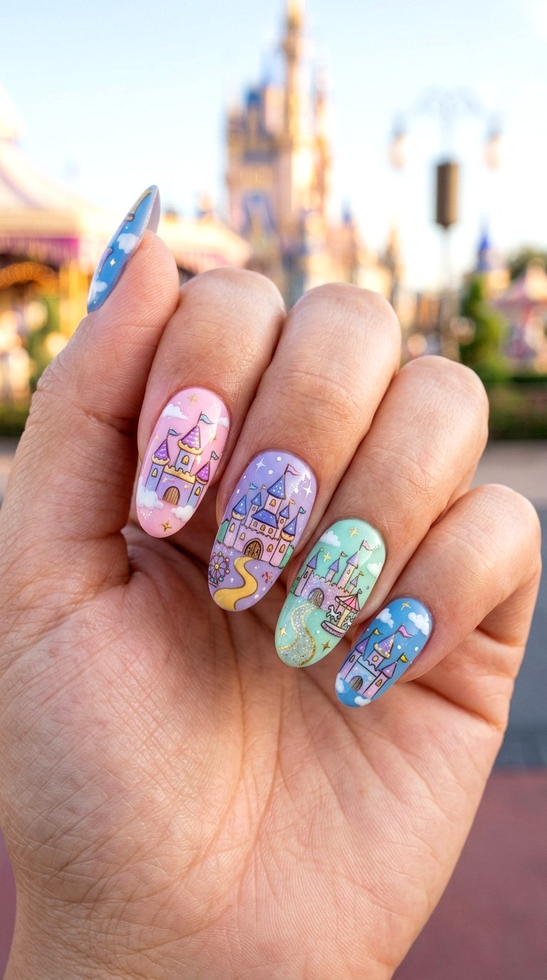 Cartoon Park Castle Nails - 25 cartoon Park nail ideas