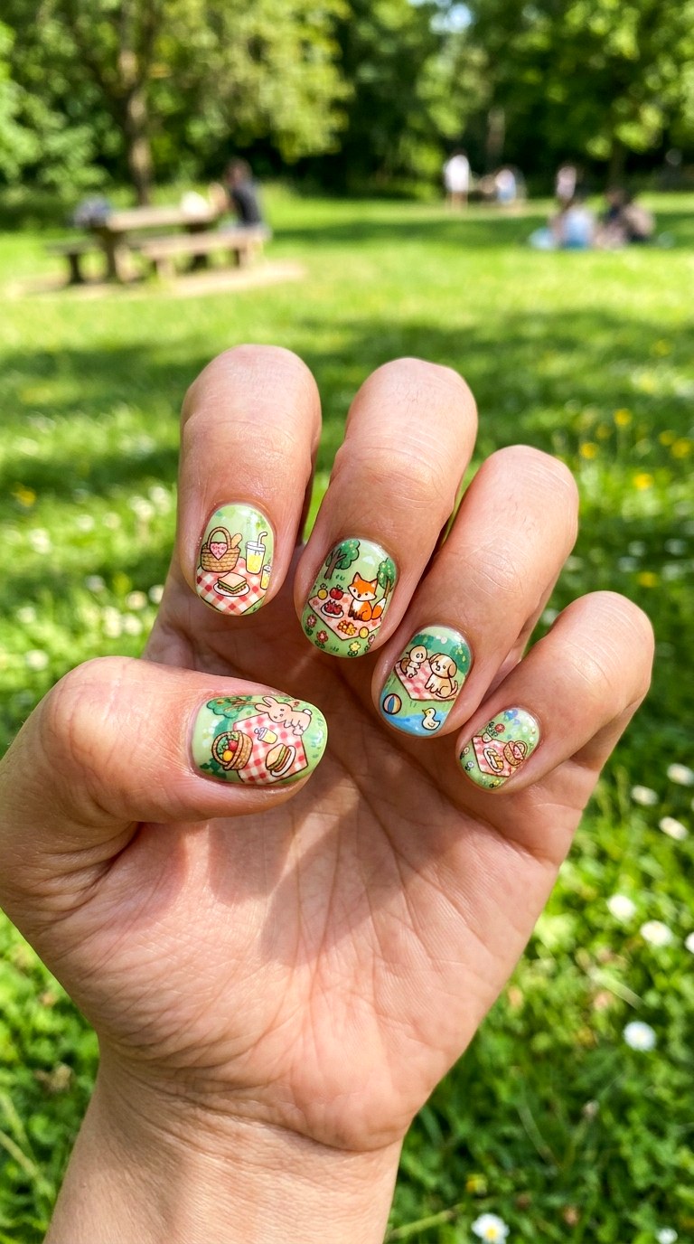 Cartoon Park Picnic Nails - 25 cartoon Park nail ideas