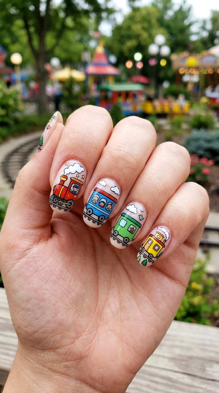 Cartoon Park Train Nails - 25 cartoon Park nail ideas