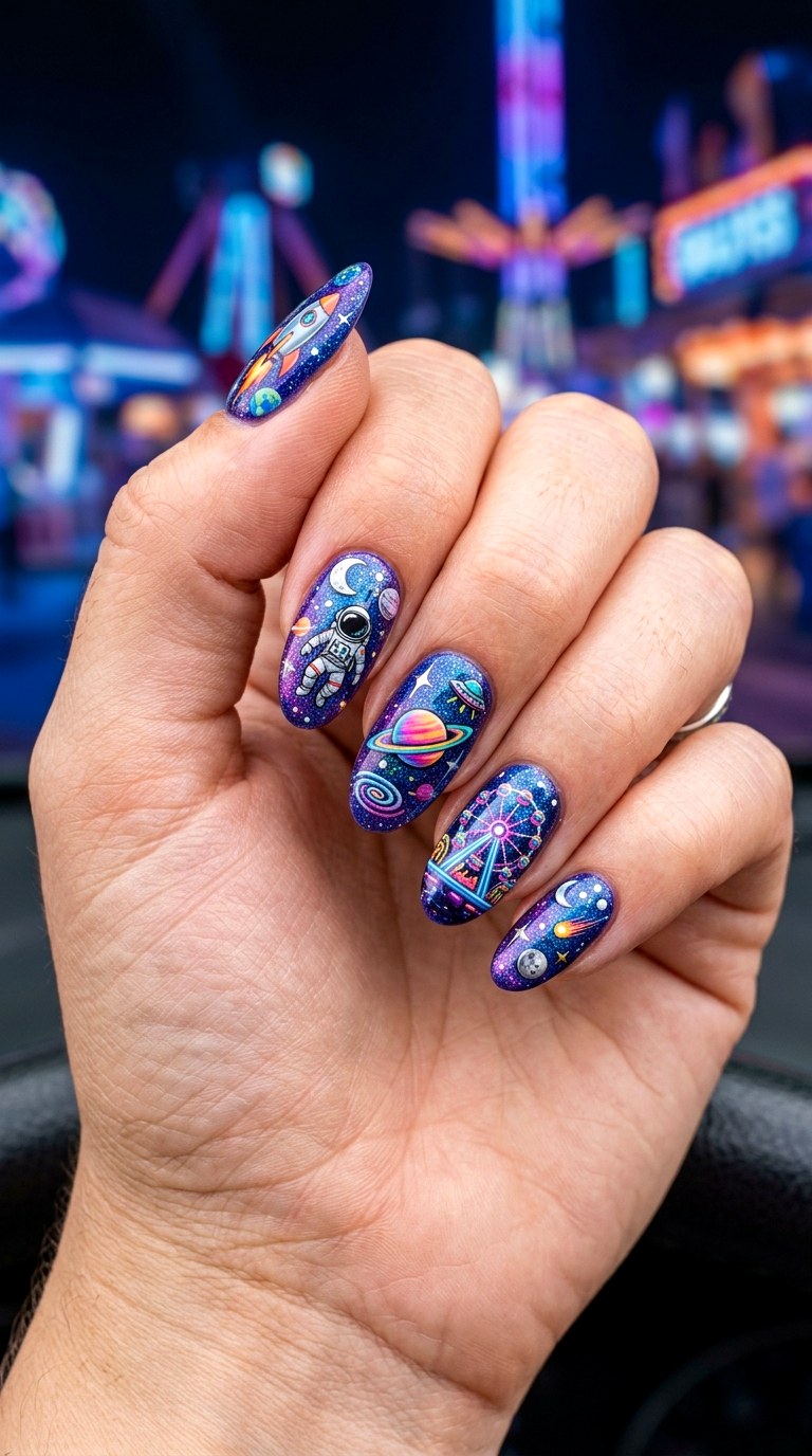 Cartoon Space Park Nails - 25 cartoon Park nail ideas