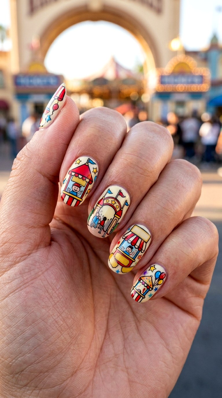 Cartoon Ticket Booth Nails - 25 cartoon Park nail ideas