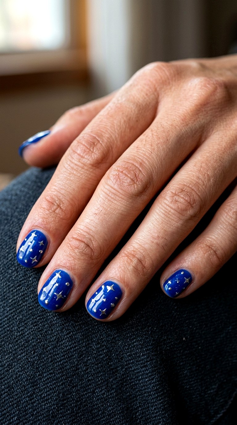 Celestial Blue Star Scatters - 24 y2k star short nail ideas