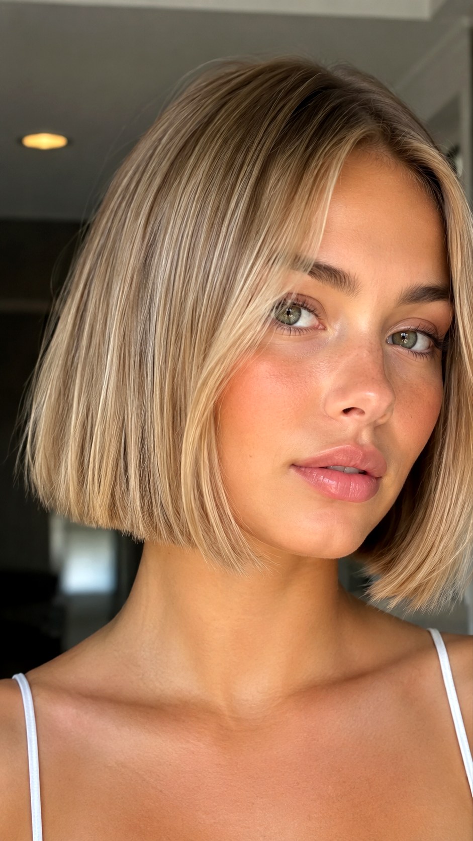 Champagne Blonde Babylights on French Bob - 24 short hair highlights ideas