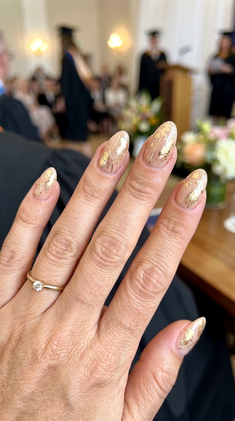 Champagne Gold Foil Nails - 25 graduation Nail art inspiration ideas