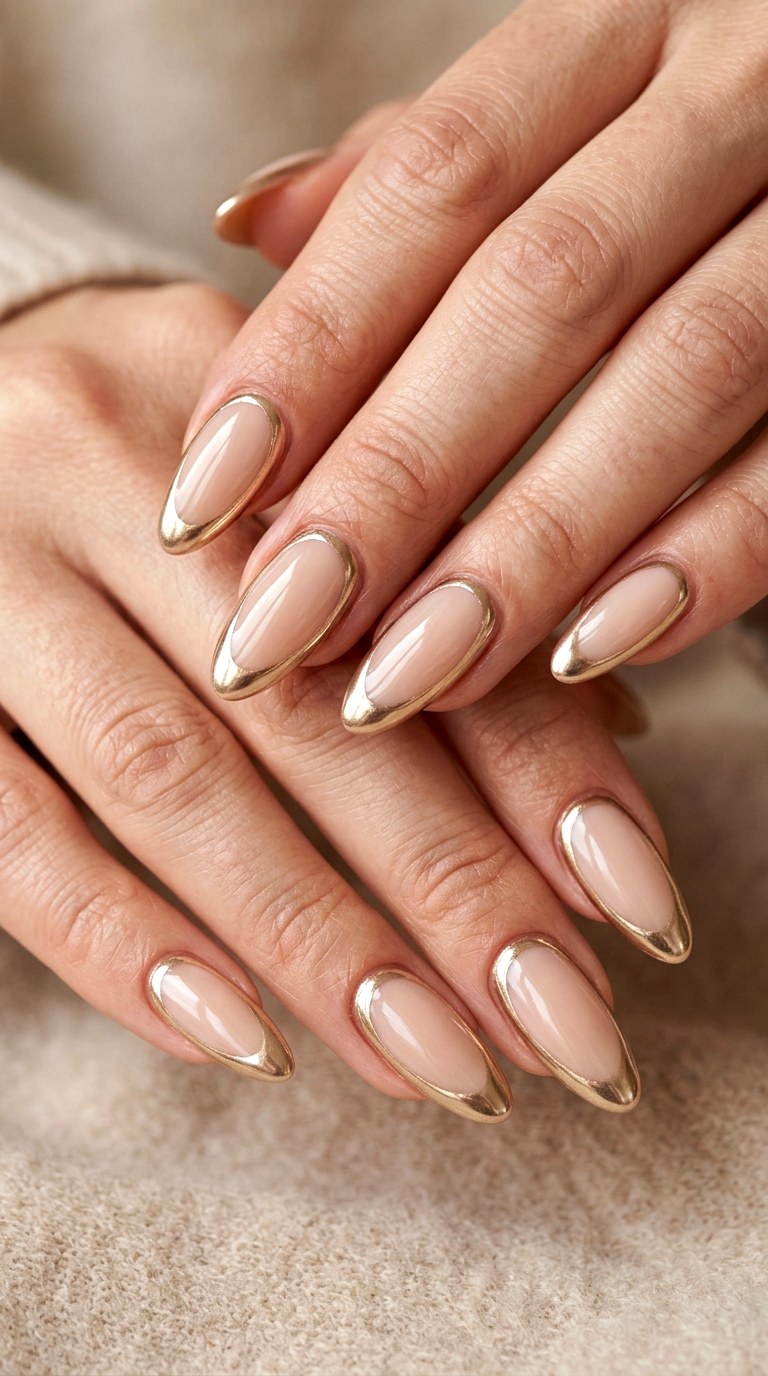 Champagne Gold Outline Glam - 20 luxury Chrome outline nail ideas