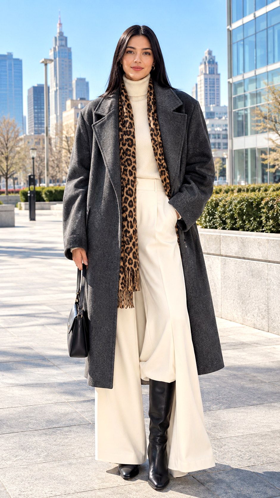 Charcoal Grey Coat And Warm White Outfit - 23 soft autumn outfit ideas