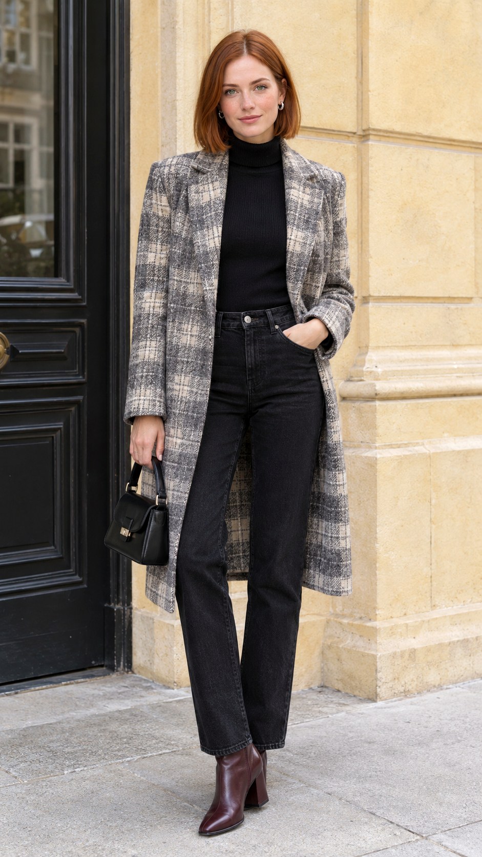 Checked Coat With Black Denim - 20 autumn outfits