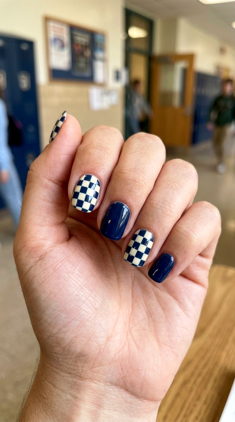 Checkerboard Campus Nails - 25 back to school nail ideas