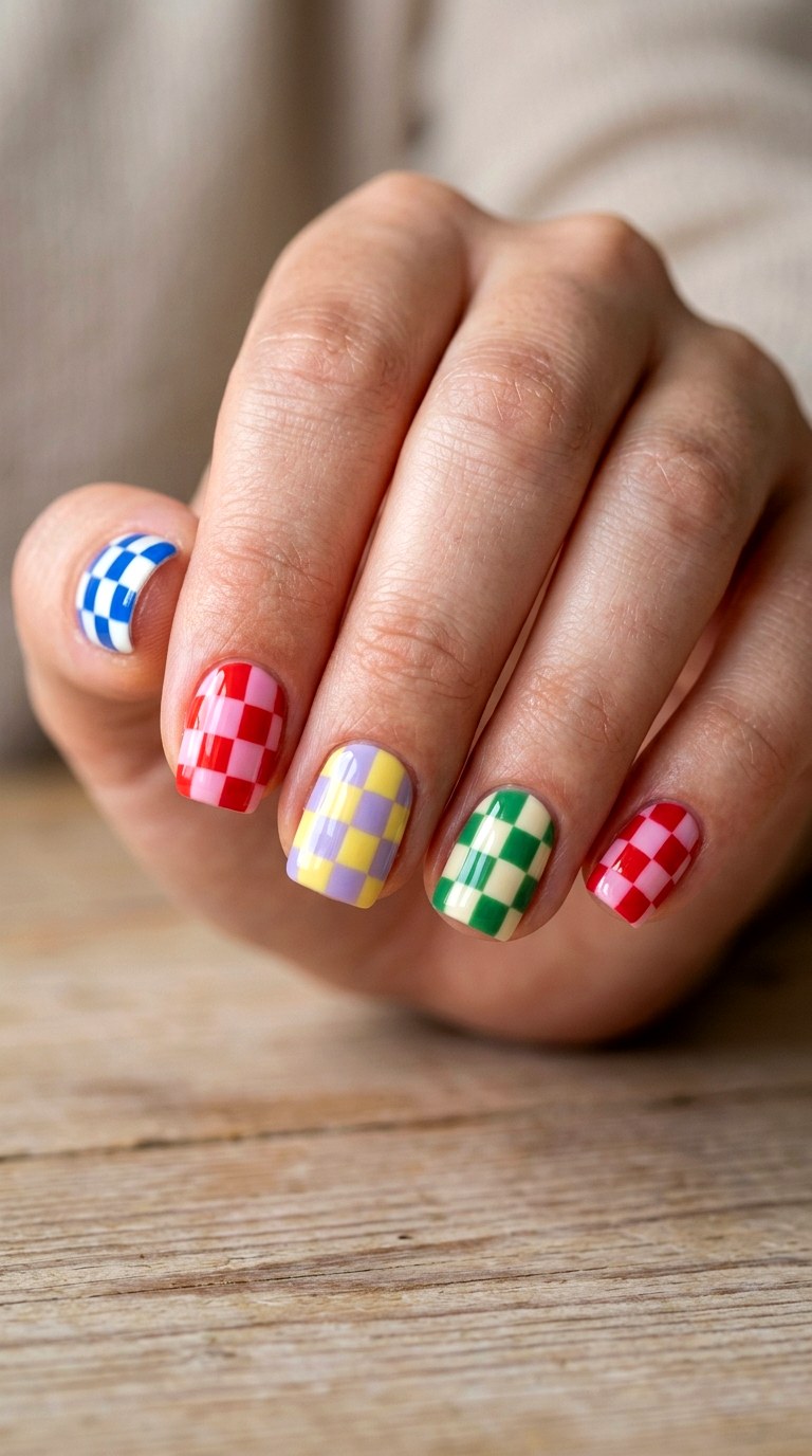 Cheerful Checkerboard Nails - 23 cute back to school nail ideas