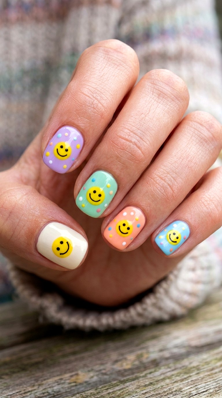 Cheerful Smiley Face Nails - 23 first day of school nail ideas