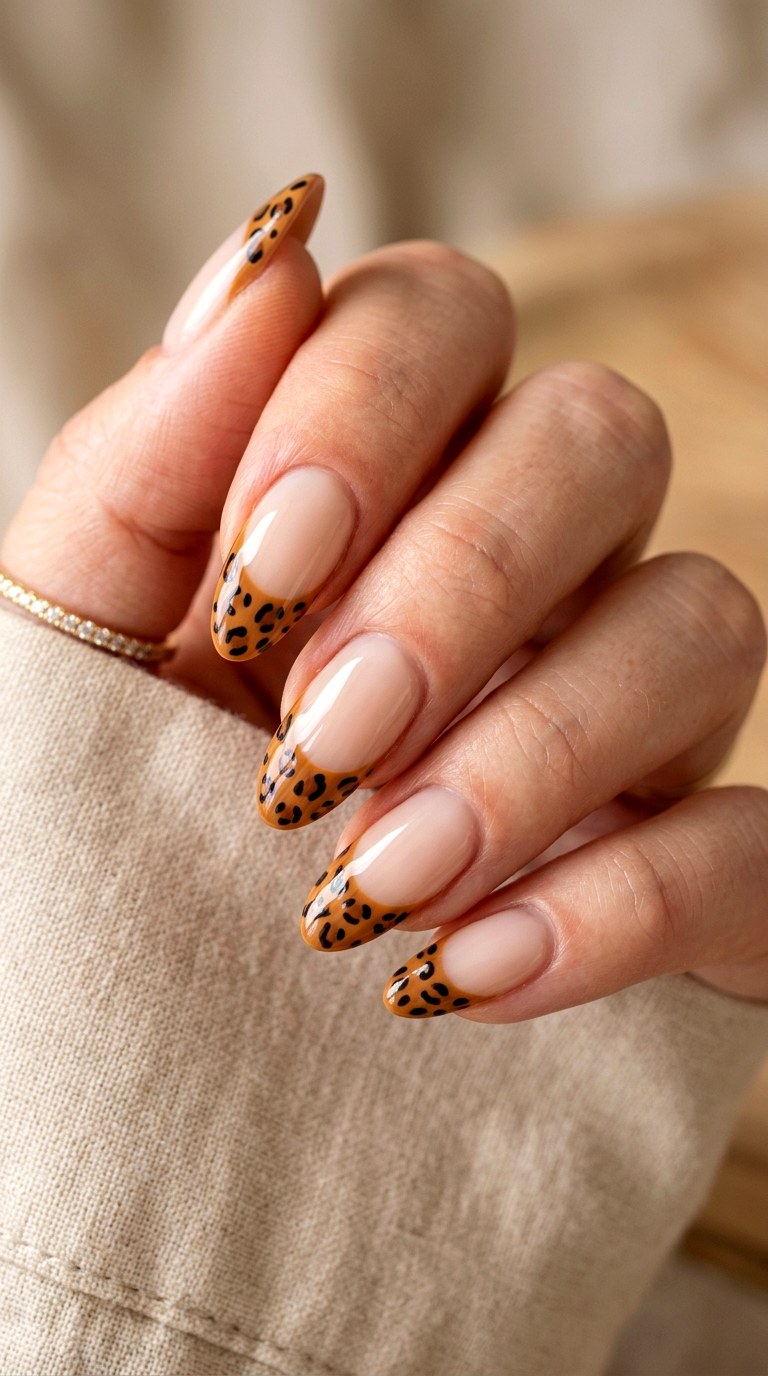 Cheetah French Tip Manicure - 20 Modern cheetah print nail design ideas