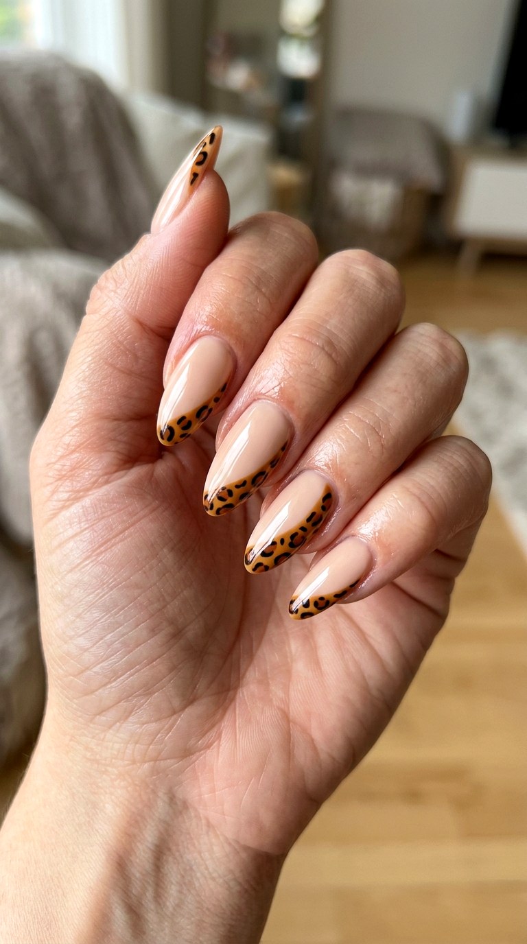 Cheetah Side French Nails - 20 Modern cheetah print nail design ideas