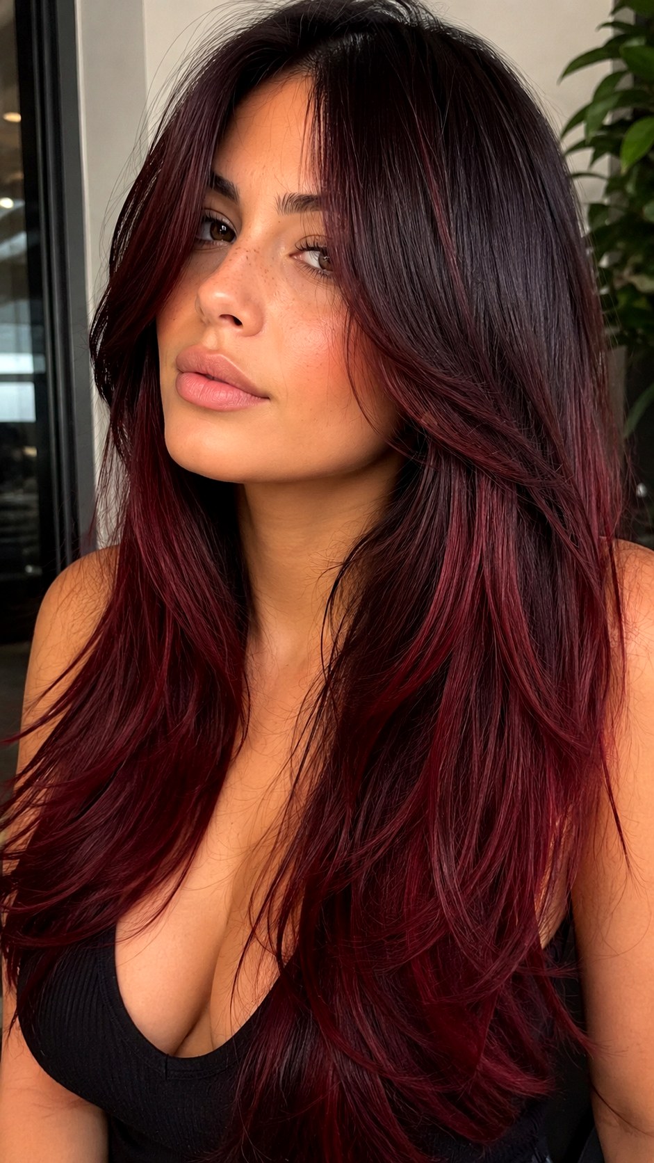 Cherry Cola Melt on Long Layers - 22 red hair color highlights ideas