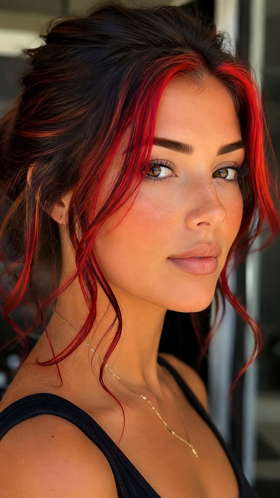 Cherry Red Face Framing Tendrils - 22 red hair color highlights ideas