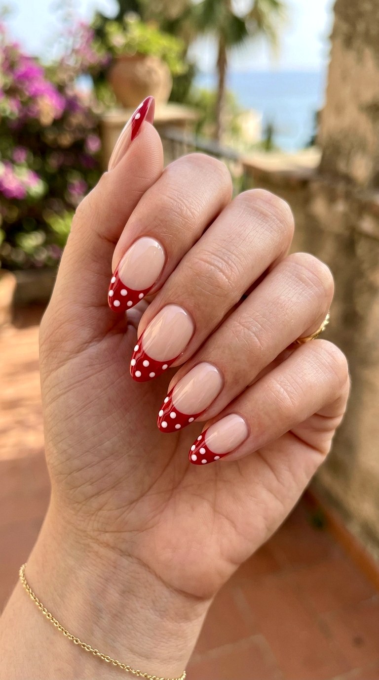 Cherry Red French Dots - 21 Italian summer polka dot Nail ideas