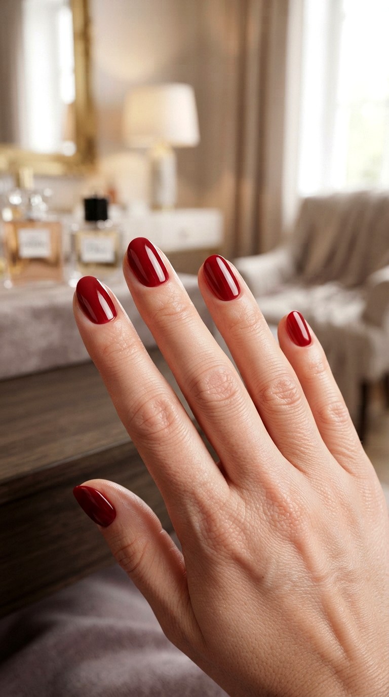 Cherry Red Oval Short Nails - 24 oval short nail ideas