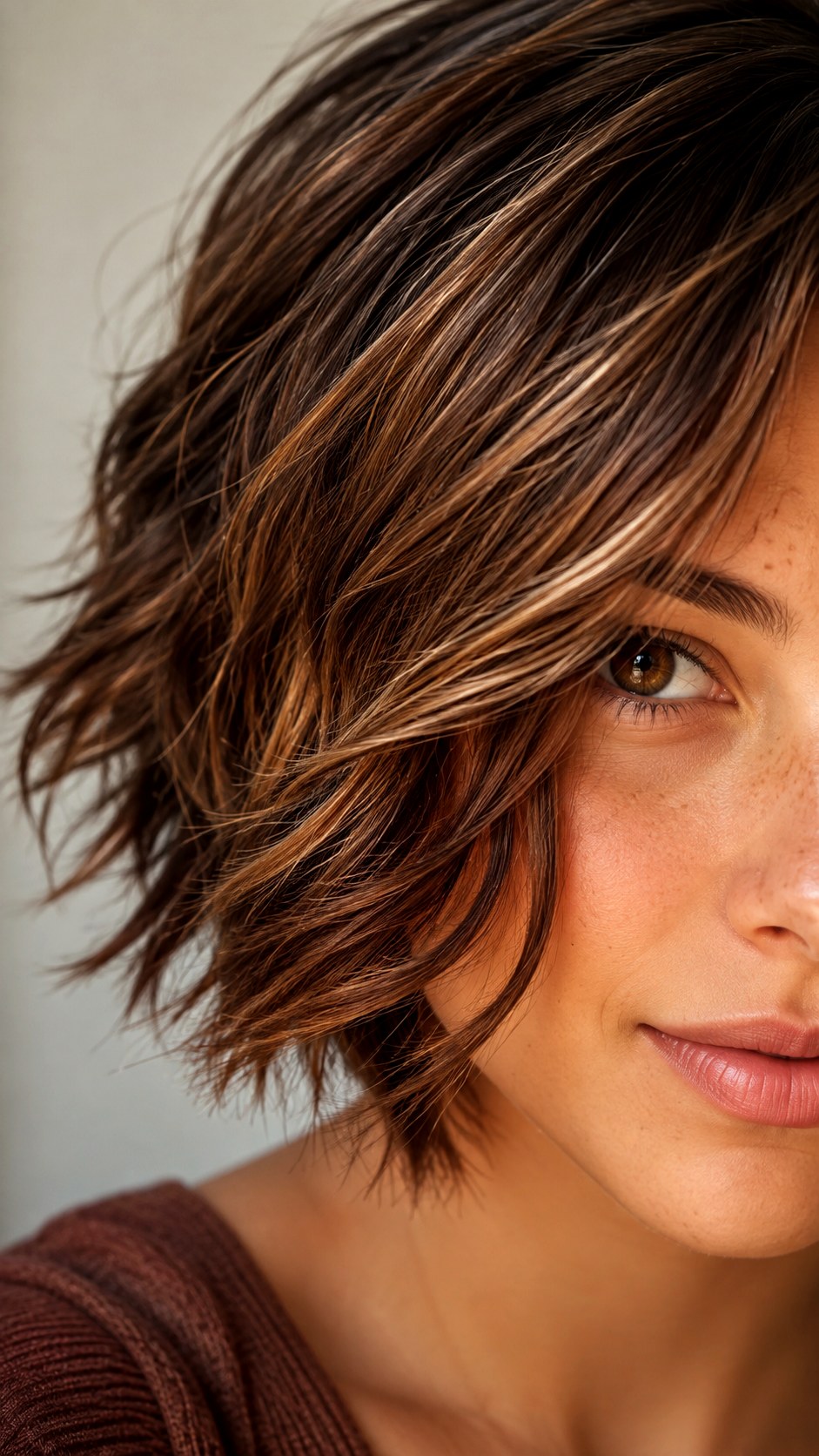 Chestnut Babylights on Cropped Cut - 24 short hair highlights ideas