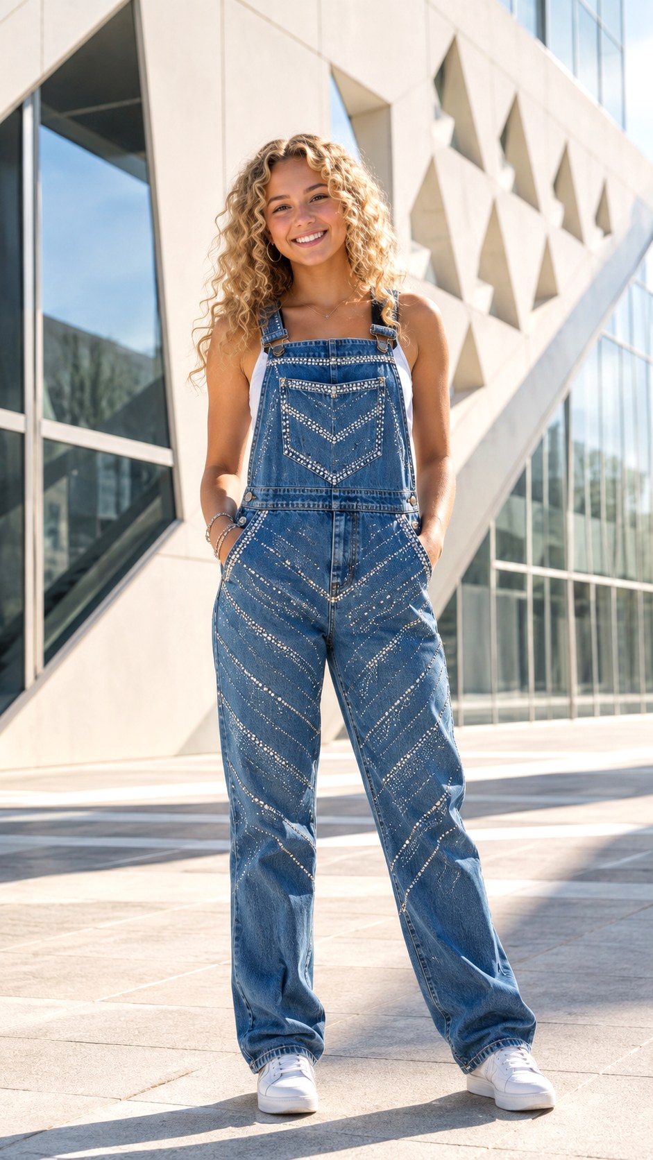 Chevron Pattern Rhinestone Lined Senior Overalls - 22 rhinestone lined senior overalls