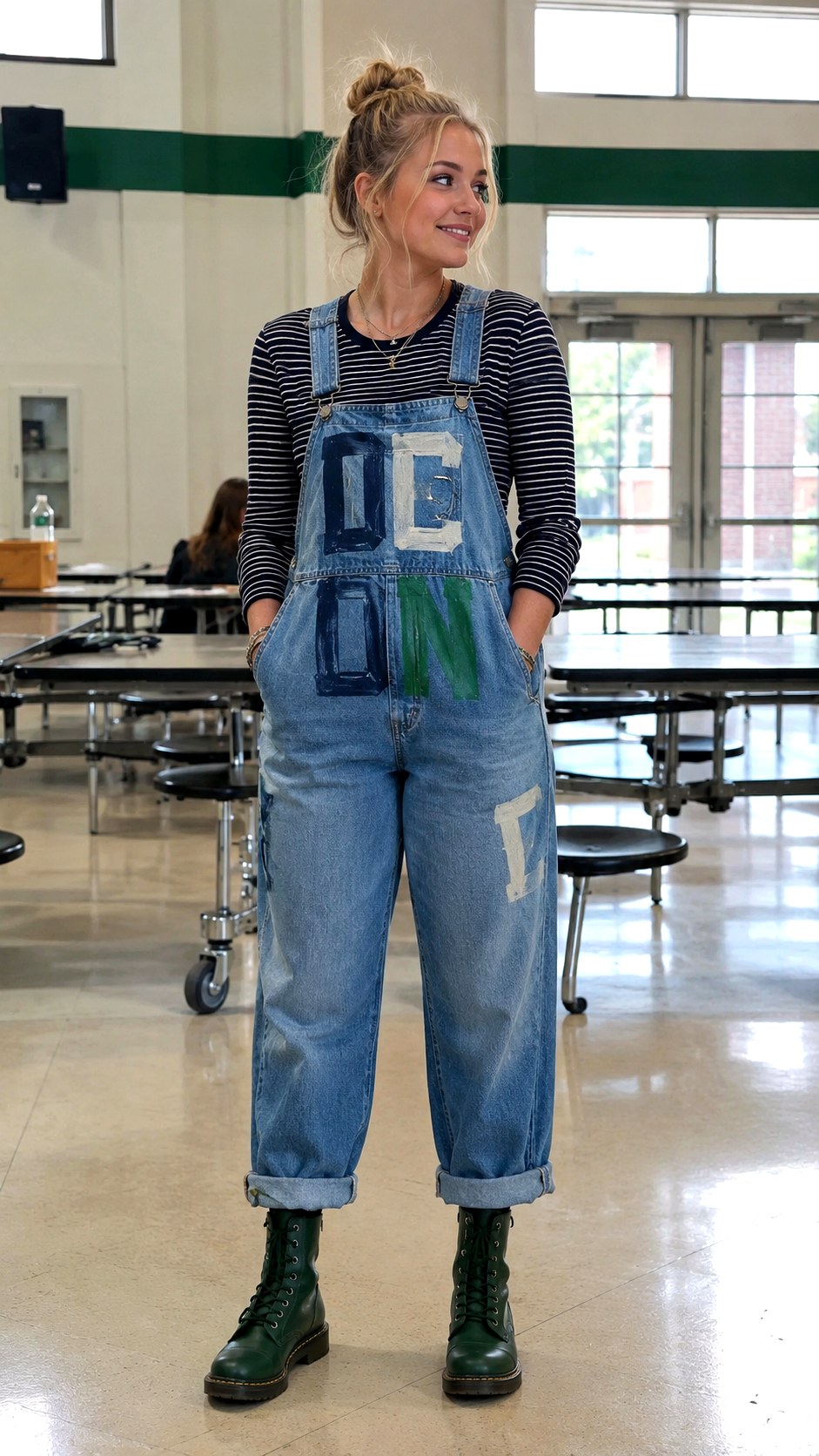 Chic Denim Overalls With Painted Initials - 21 block lettering school spirit ideas