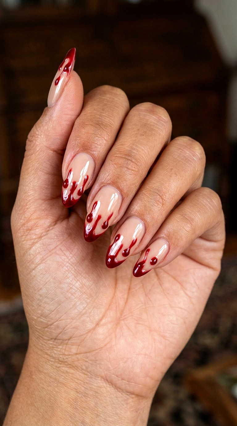 Chic Vampire Blood Drip Nails - 24 halloween nail ideas