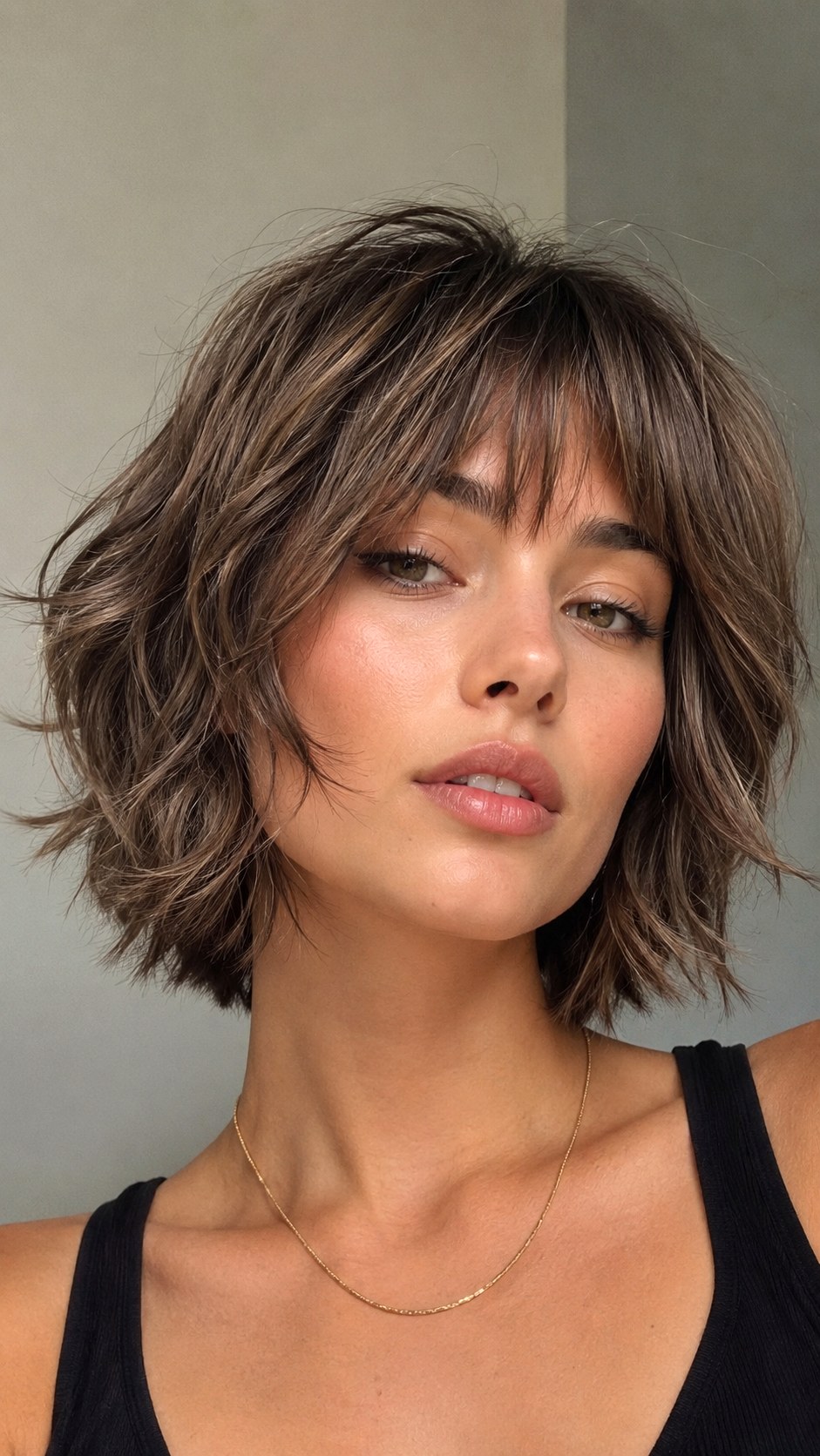 Chin Length Ash Brown Wolf Cut - 23 wavy wolf cut hairstyle ideas
