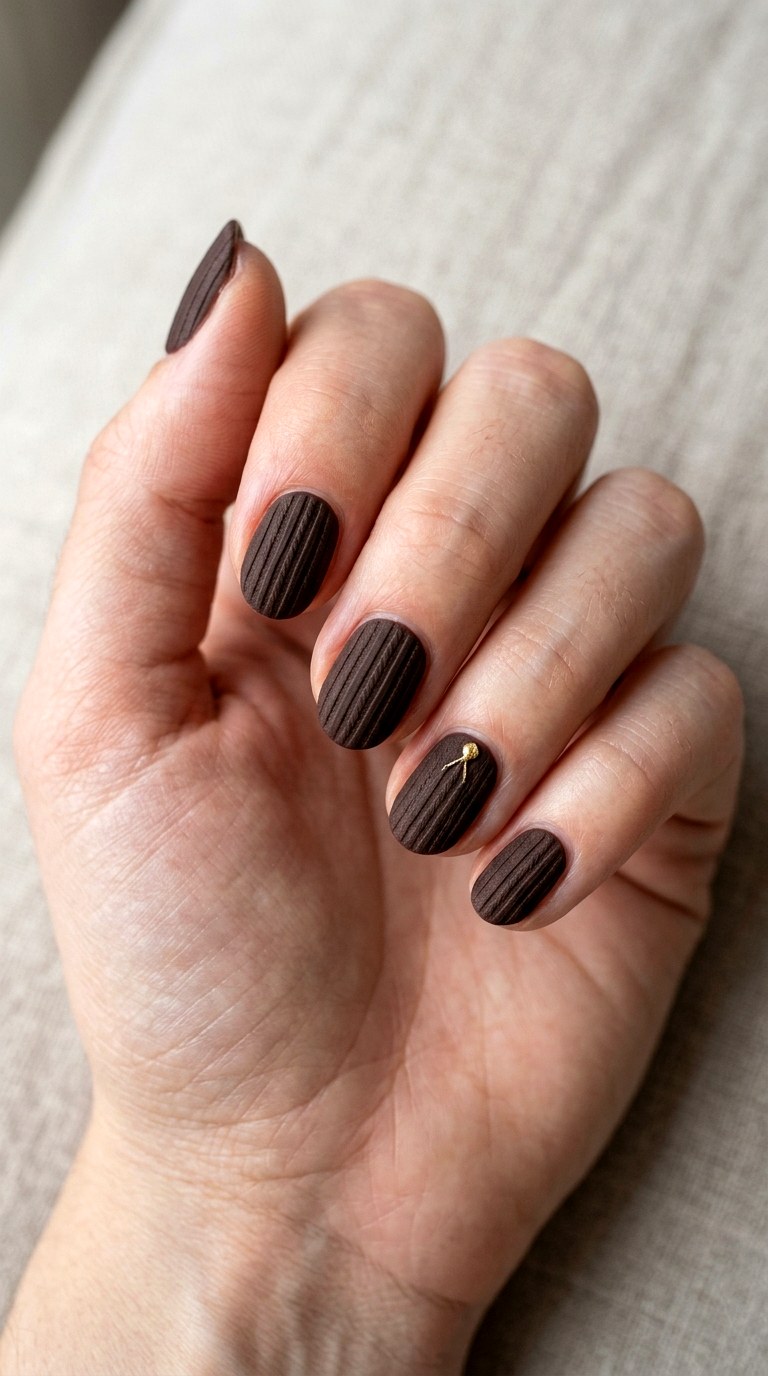 Chocolate Brown Ribbed Knit Nails - 23 sweater nails fall nail art design ideas