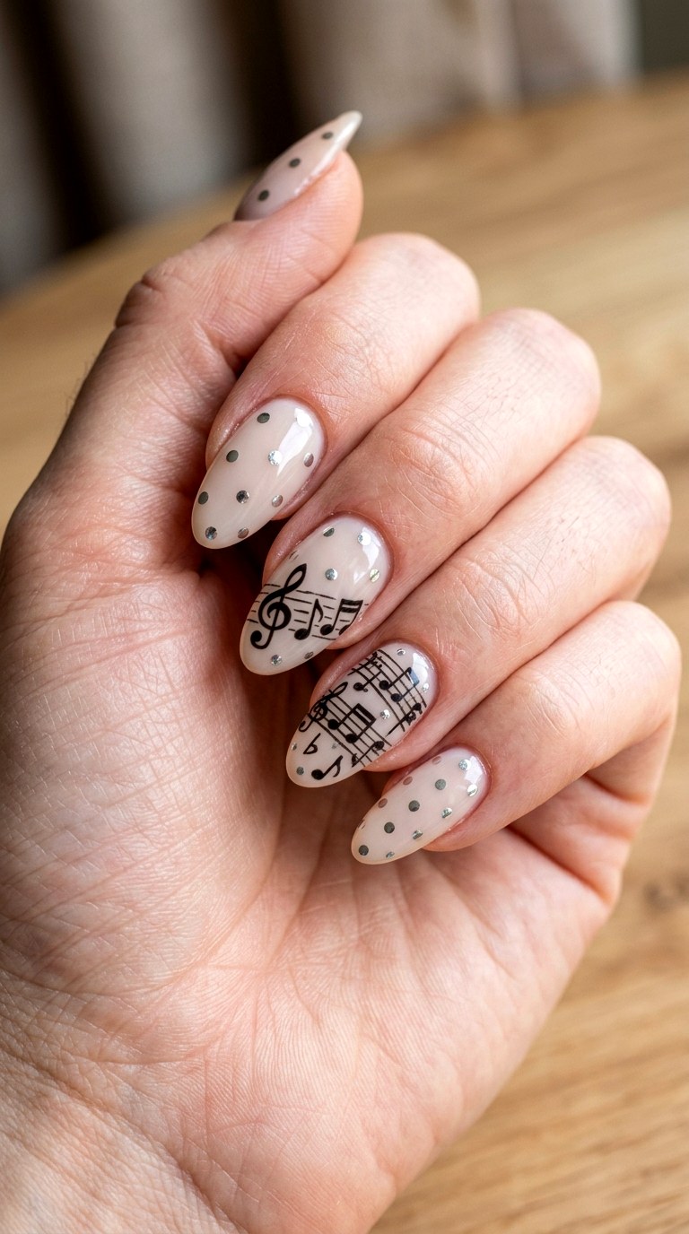 Chrome Dots And Notes - 20 polka dots musical notes Nail design ideas
