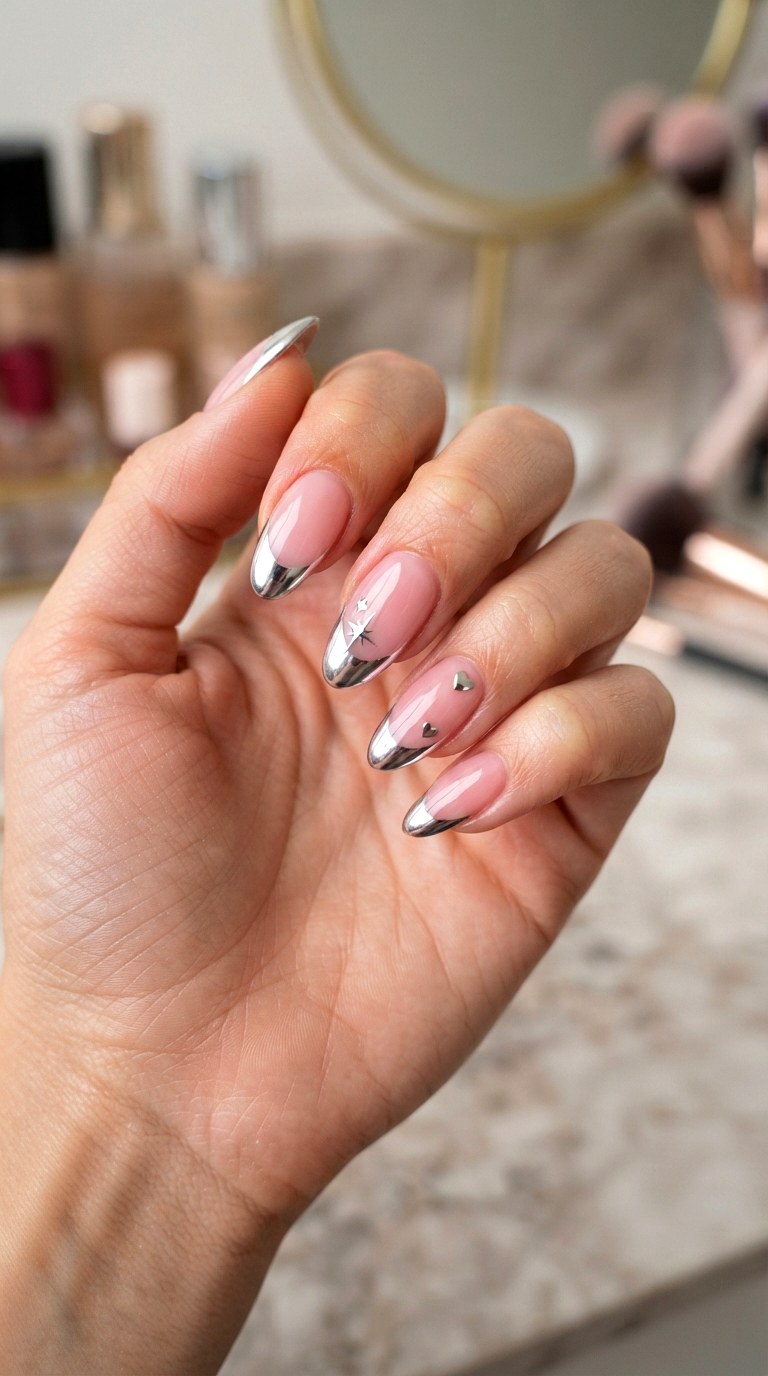 Chrome French Tip Almonds - 22 retro Y2K almond nail ideas