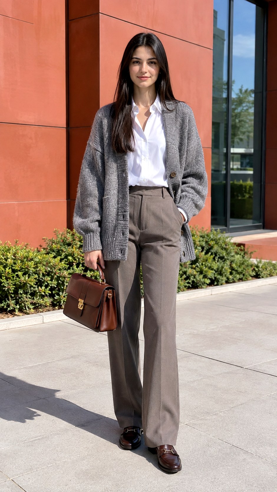 Chunky Cardigan Over White Button Down - 21 casual fall outfit for women look ideas
