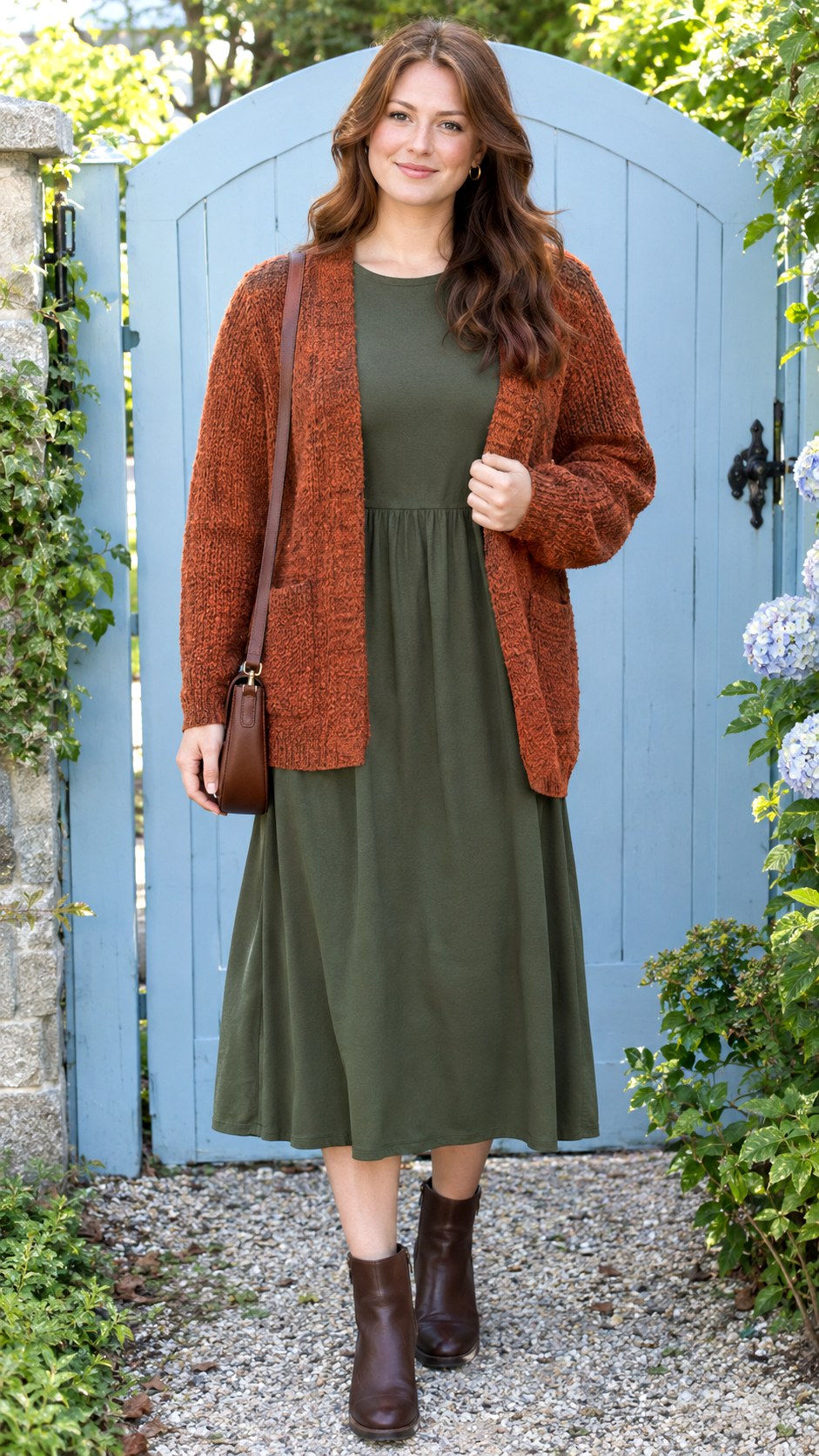 Chunky Cardigan and Midi Dress - 20 fall outfits women