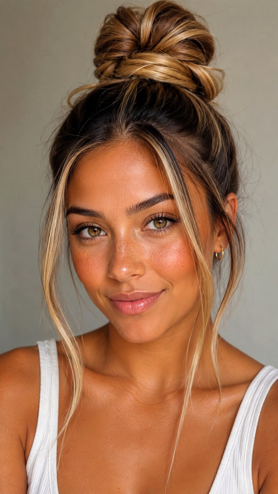 Chunky Highlights High Bun - 25 y2k bun hairstyle ideas