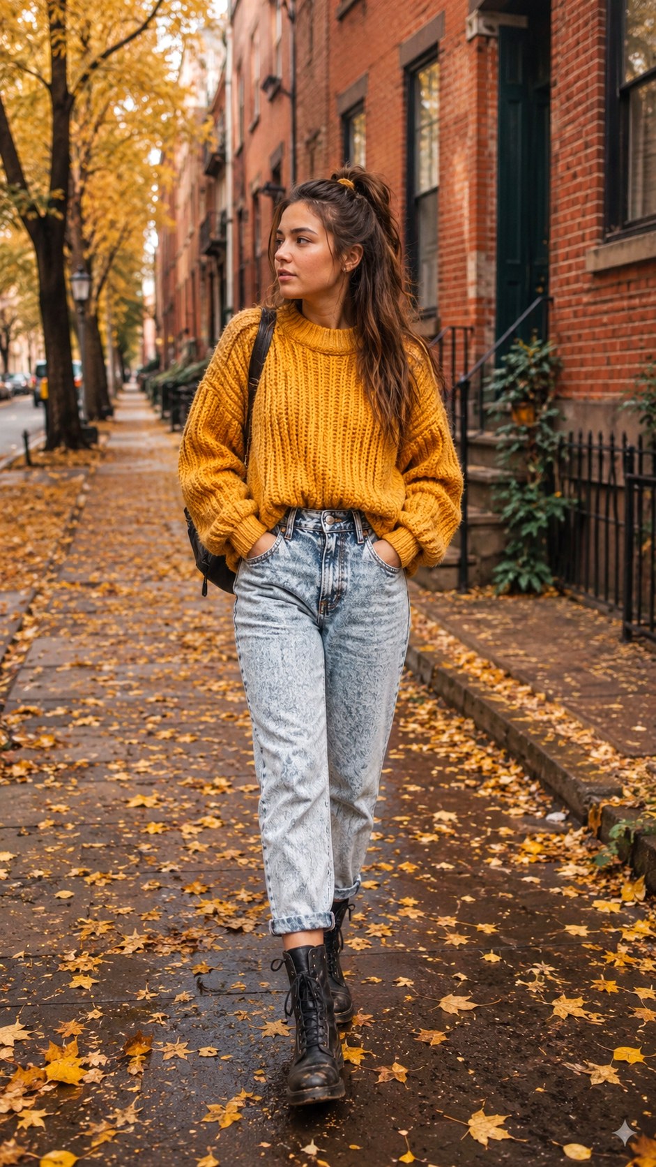 Chunky Knit Sweater and Acid Washed Jeans Outfit - 21 Acid Washed Jeans outfit Ideas