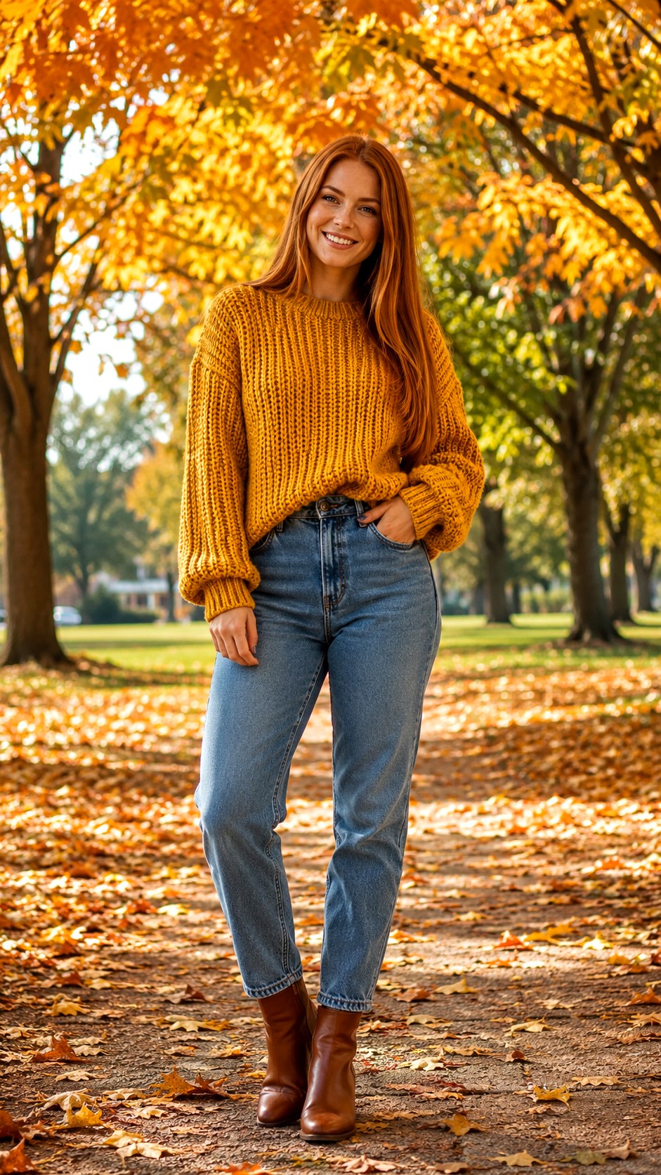 Chunky Knit Sweater with Vintage Wash Jeans - 23 Vintage Wash Jeans outfit Ideas