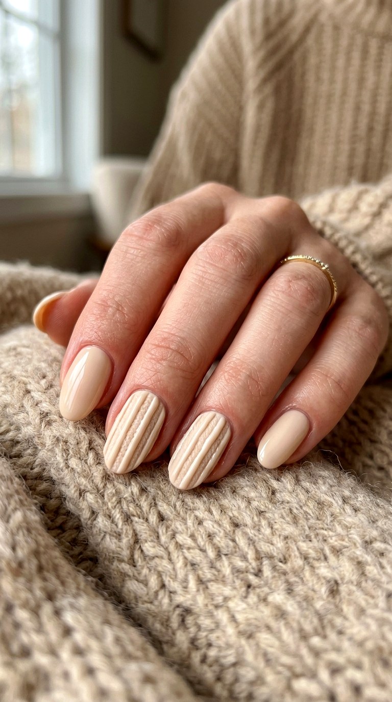Chunky Turtleneck Accent Nails - 24 winter sweater nails nail art design ideas