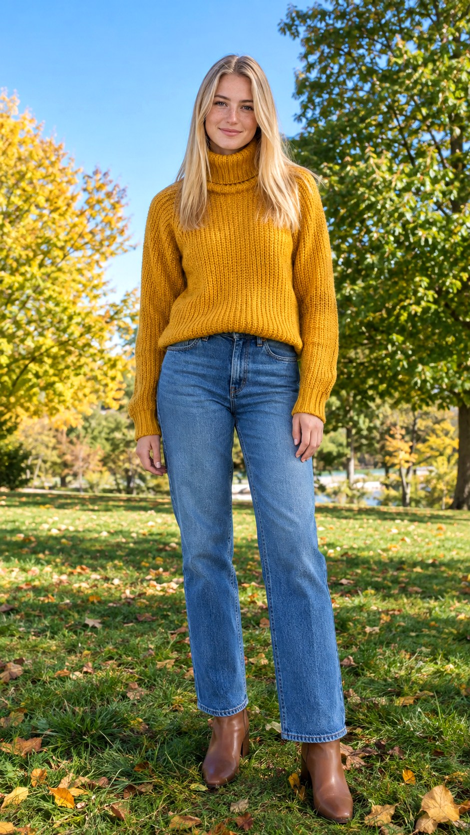 Chunky Turtleneck Sweater and Jeans - 25 cozy fall outfit ideas