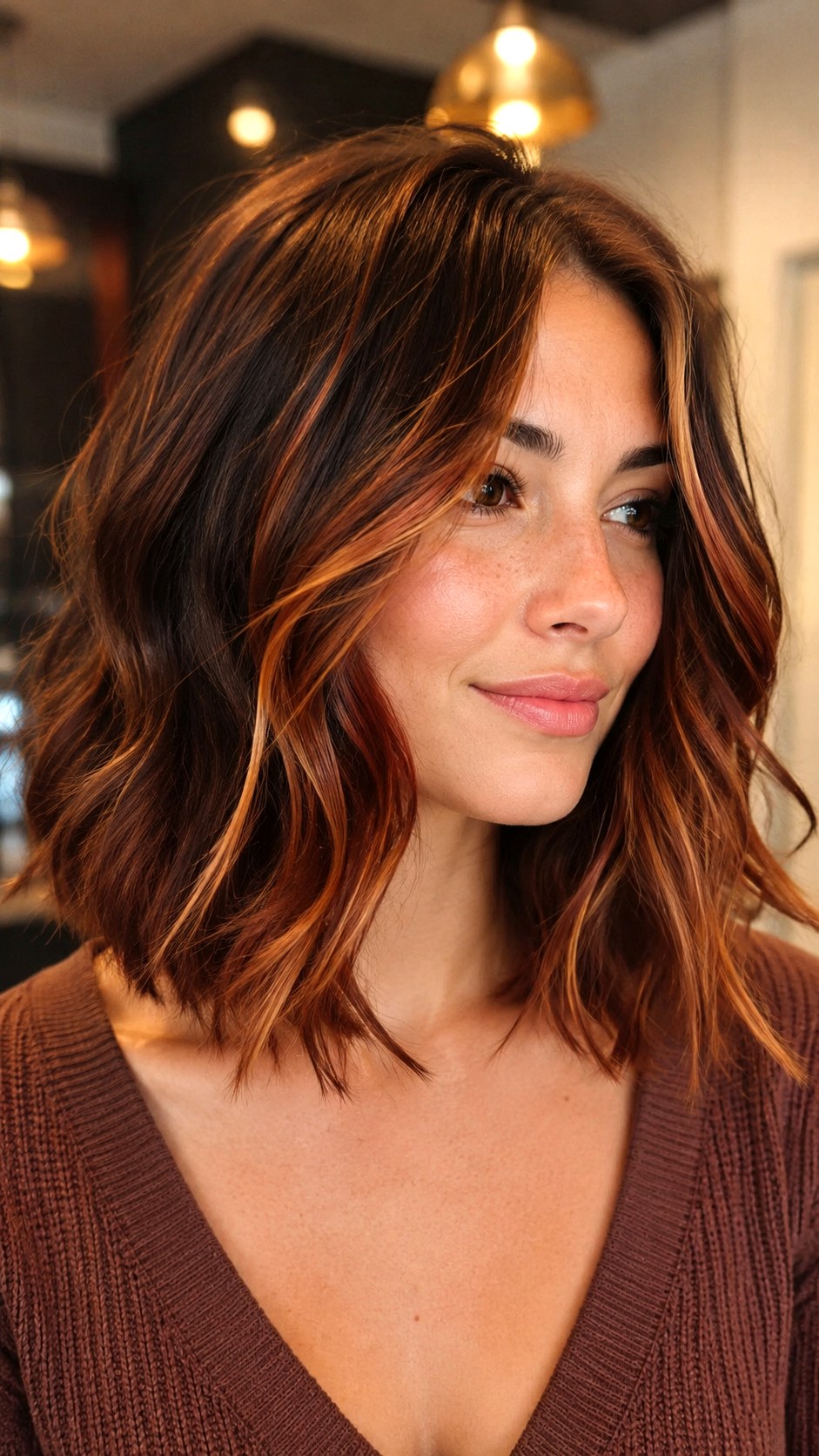 Cinnamon Swirl Highlights on Lob - 22 red hair color highlights ideas