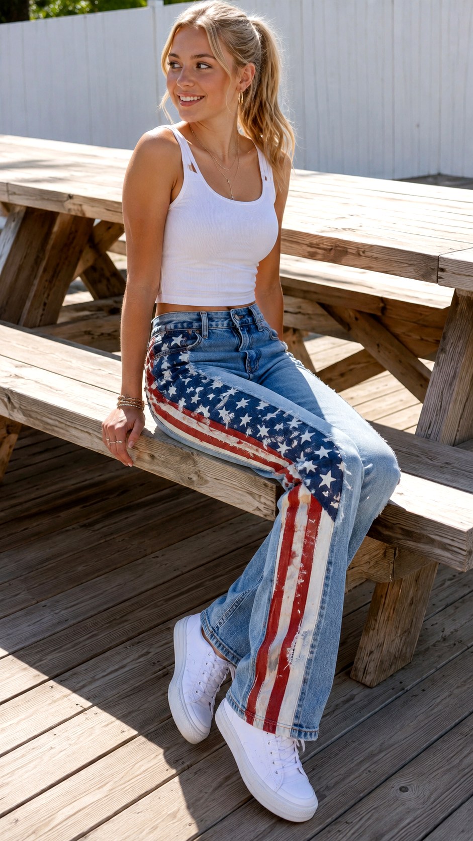 Classic American Flag Accent Details - 23 custom hand painted senior jeans ideas