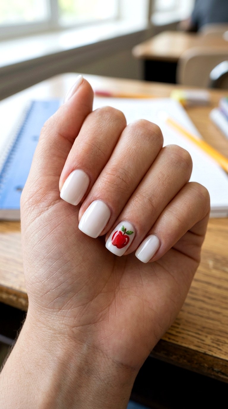 Classic Apple Accent Nails - 25 back to school nail ideas