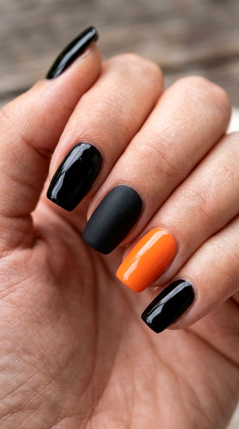 Classic Black and Orange Nails - 21 halloween nail inspo ideas