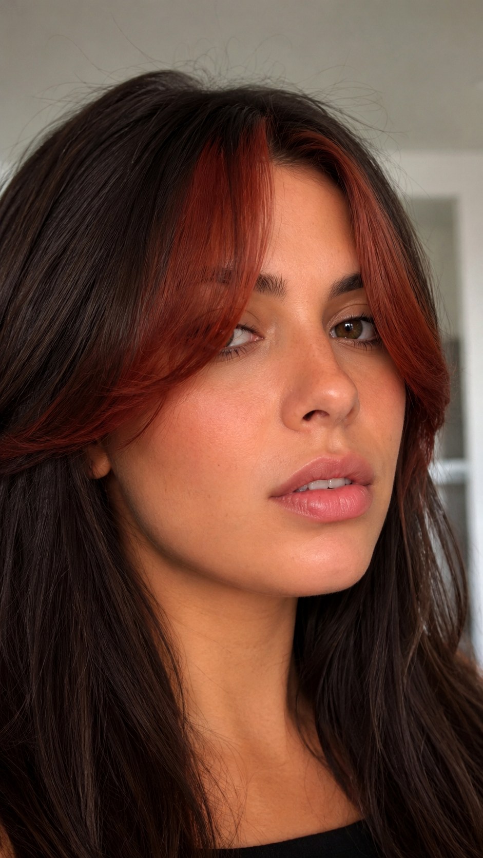 Classic Brick Red Curtain Bangs - 20 red hair color ideas