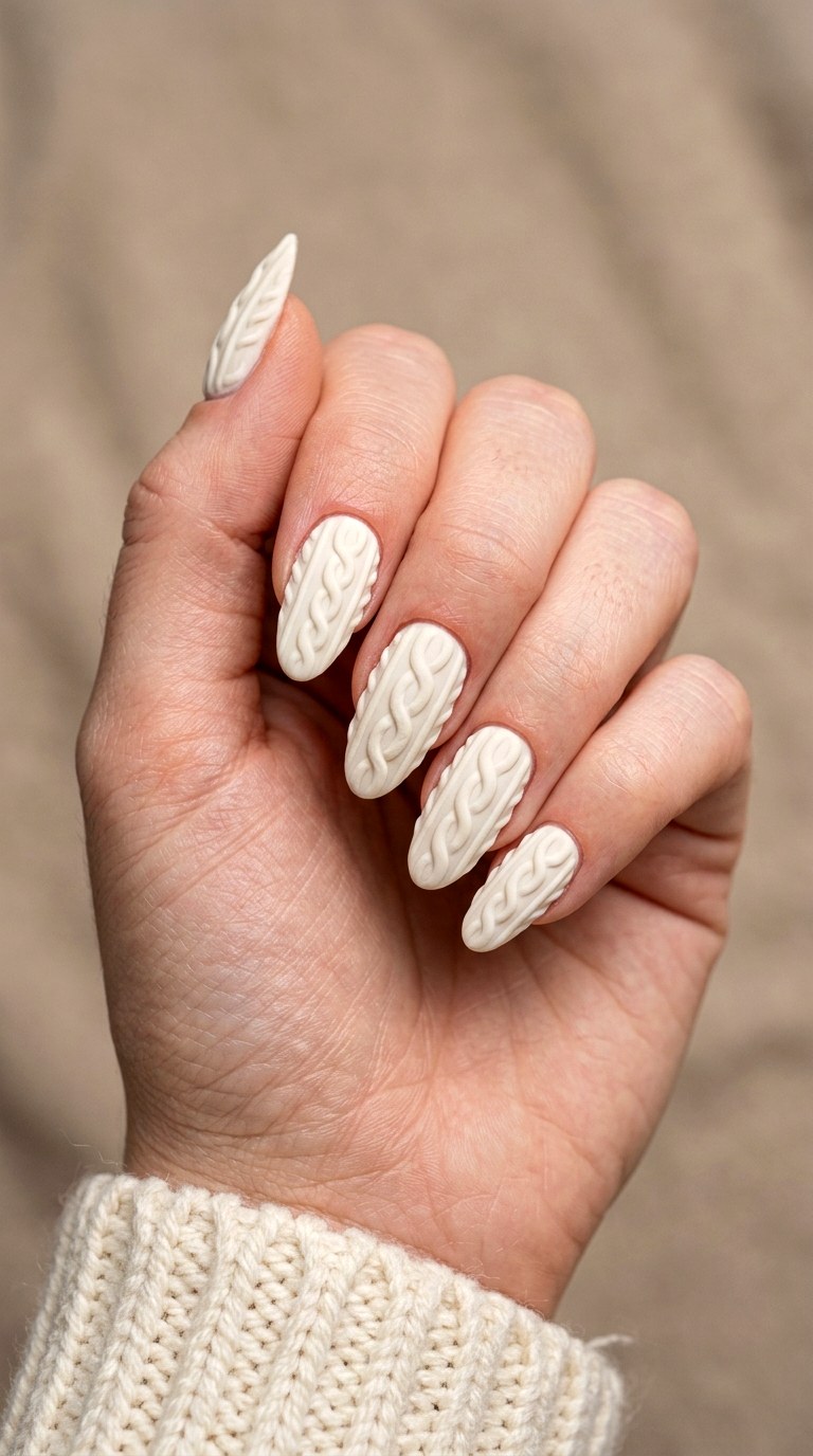 Classic Cable Knit Sweater Nails - 23 sweater nails fall nail art design ideas