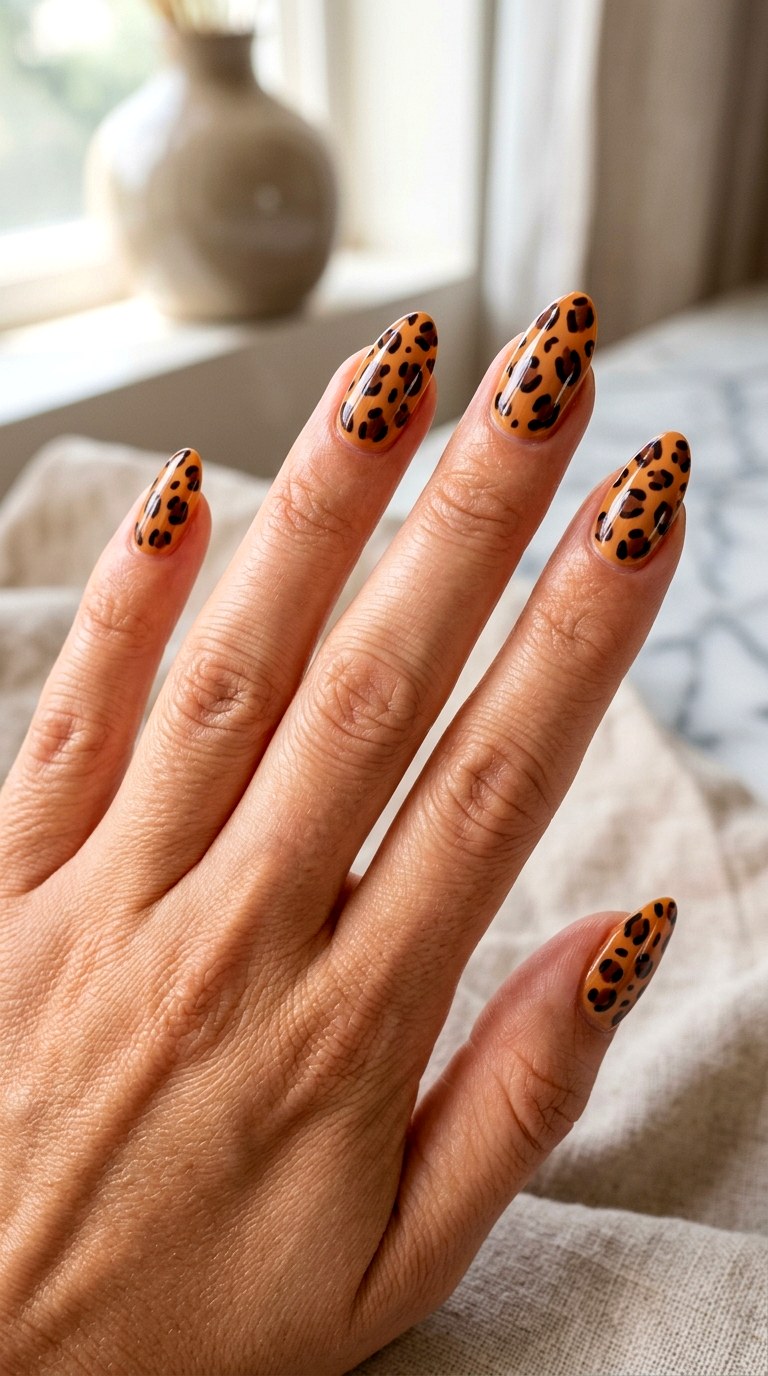 Classic Caramel Cheetah Nails - 20 Modern cheetah print nail design ideas