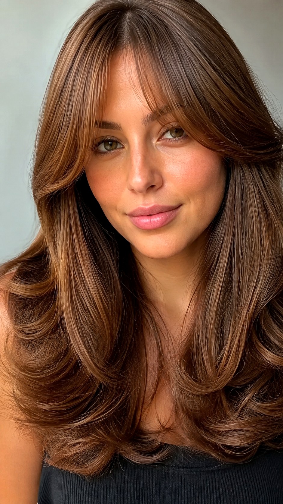 Classic Chestnut Bouncy Blowout - 24 Wispy Curtain Bangs Long Hair Ideas