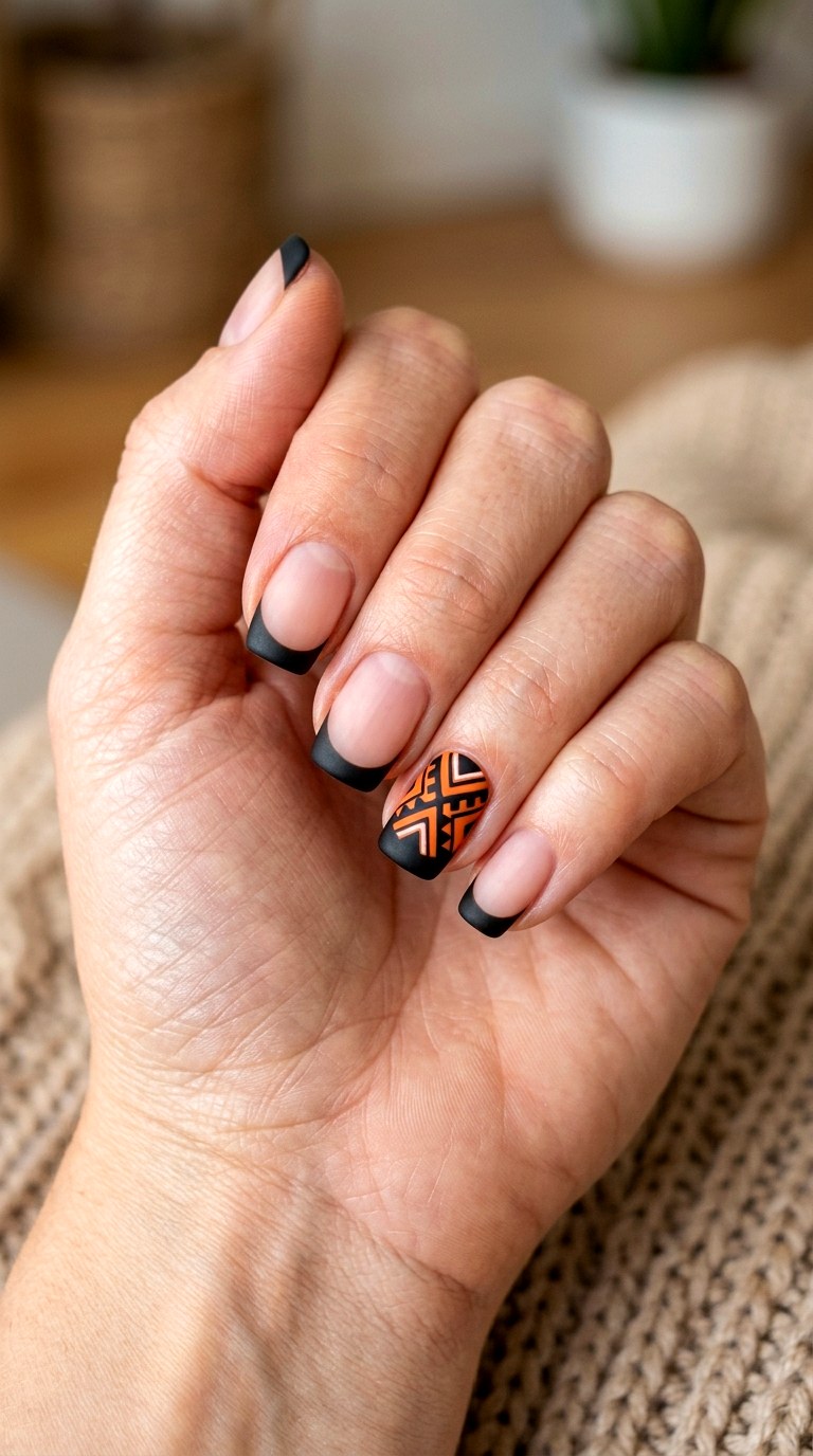 Classic Orange and Black Nails - 25 short halloween nail ideas