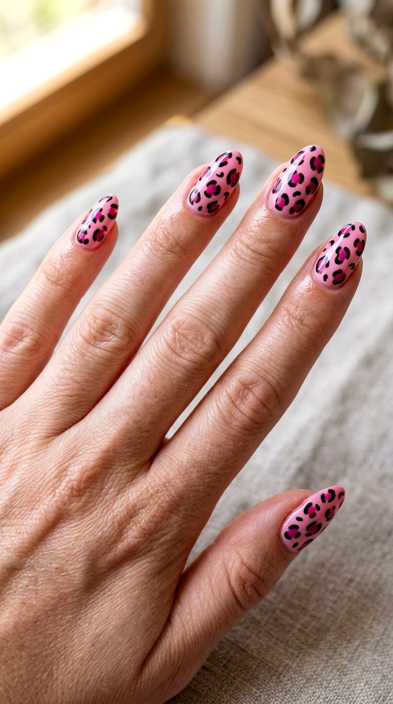 Classic Pink Leopard Nails - 20 Pink leopard nail design ideas