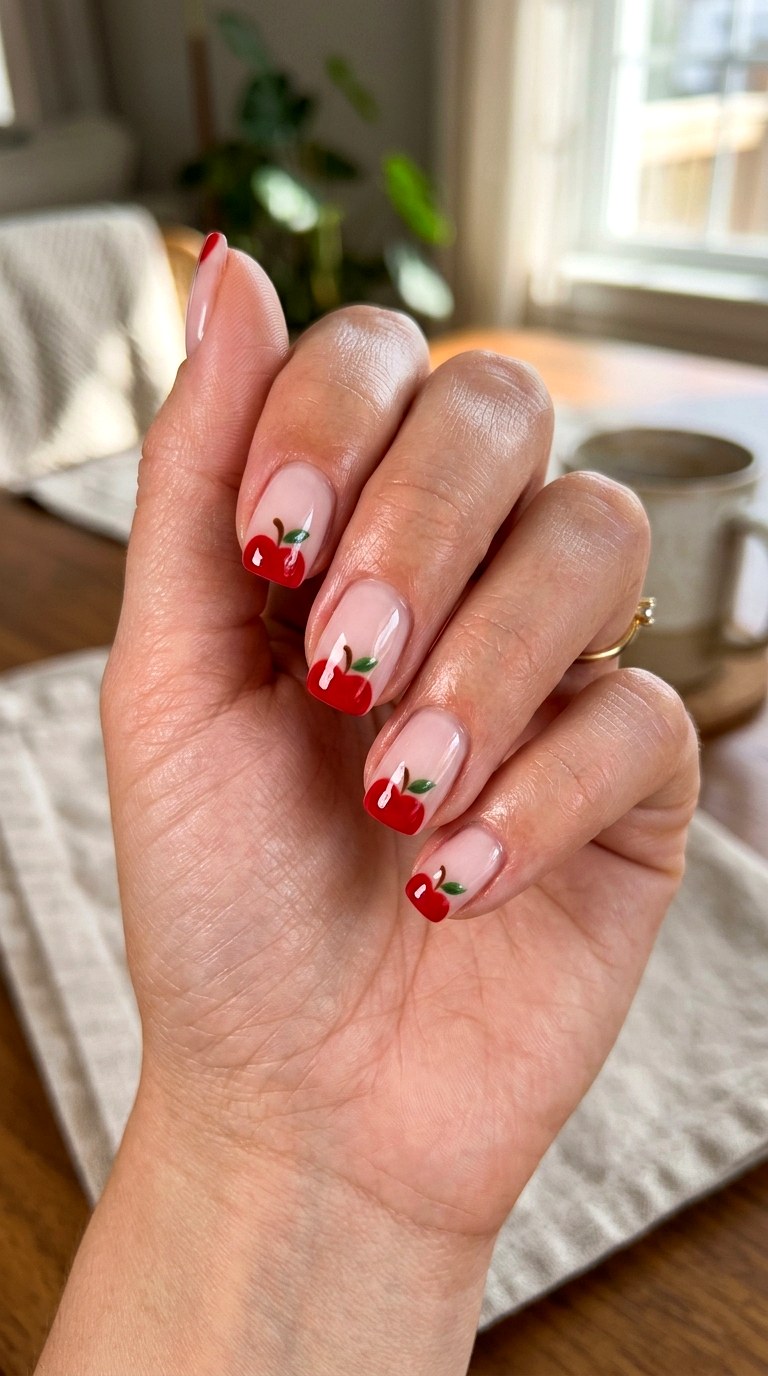 Classic Red Apple Tips - 20 apple whimsical nail design ideas