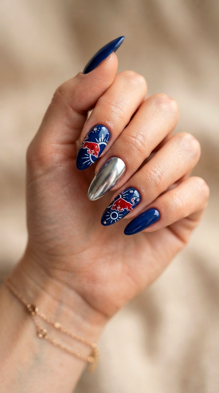 Classic Red Bull Logo Nails - 21 Red Bull nail ideas