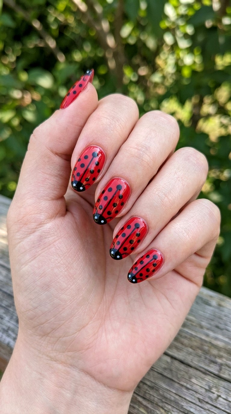 Classic Red Ladybug Nails - 22 Trendy ladybug nail ideas